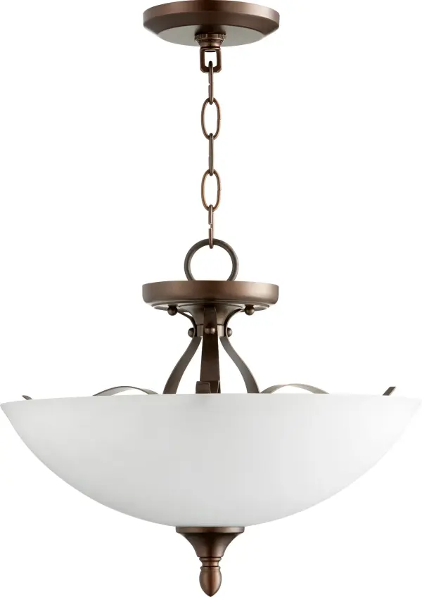 The Jardin semi-flush mount combines intricate finials and soft curves with an oiled bronze finish and clean glass shade. Its refined yet approachable design brings understated elegance to any space.