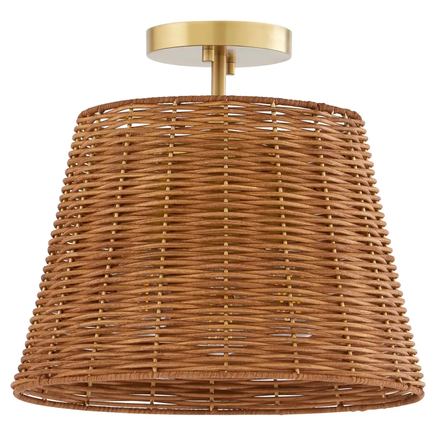 Robinson Wicker 3-Light Semi-Flush Mount in Aged Brass - Image 1