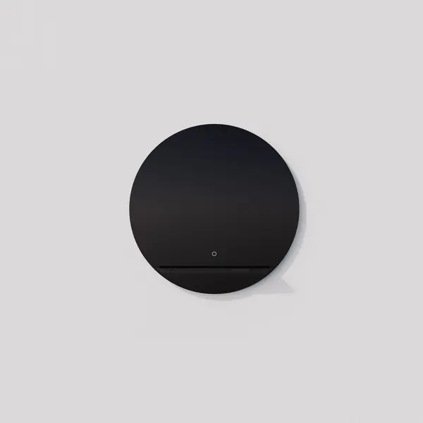 A sophisticated 48-inch round LED mirror featuring Ghost Light technology that vanishes when off, adjustable color temperature (3000K-6000K), integrated wireless phone charging shelf, and built-in defogger for steam-free clarity. - alternate view