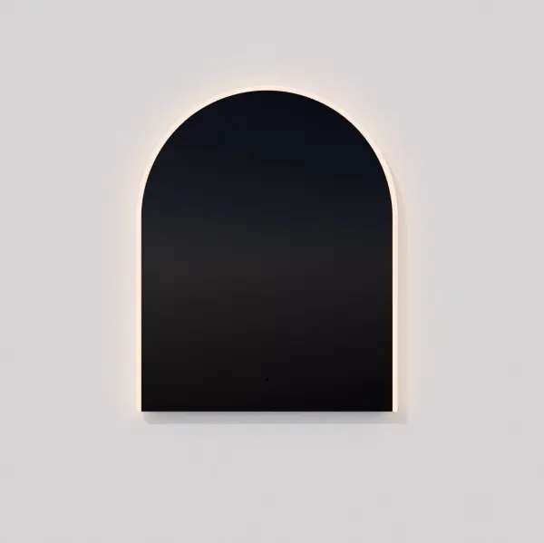 The Starlight combines elegant arched architecture with practical LED technology. Its edge-lit design provides even illumination with adjustable brightness and color temperature via IR sensor. The built-in defogger ensures clarity in steamy bathrooms.