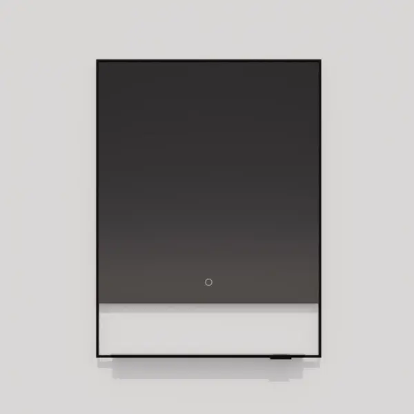 The Castore LED Mirror combines sleek Italian design with smart functionality. Its matte black square form houses Ghost Lighting technology that conceals LEDs when off, plus an integrated shelf with wireless phone charging and defogger. - alternate view