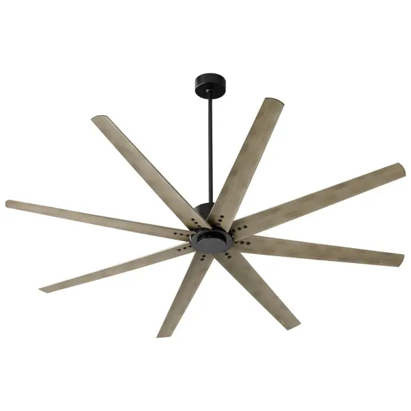 Collection: Fleet Finish: Black Width: 72.00" Height: 15.00" Weight: 27.50 lb Wire: 80" Voltage: 120.00 V RPM: 100 Airflow: 9280 CFM Electricity Use: 30 W Airflow Efficiency: 355 CFM/W Blade Pitch: 13° Blade Span: 72" Blade Finish: Weathered Gray/Weathered Gray Blade Quantity: 8 Speeds: 6 Control: Remote control Downrod: 6" Material: Steel, Wood, Zinc, Copper Country of Origin: China Safety Listing: UL, ETL Safety Rating: Damp Manufacturer Warranty: Limited Lifetime