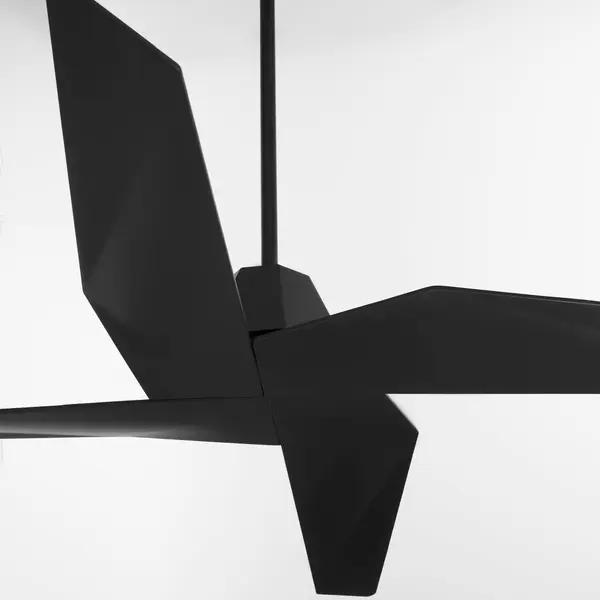 With form resembling Origami, the 60-inch blades of the Method ceiling fan give the fixture a powerfully artistic appeal that is sure to spark conversation between your guests. Adorn patio seating with the cooling comfort of four blades that look like folded paper with sharp angles and distinct corners. Give your guests and patrons the gift of art with the lasting creativity of this decorative, wet-rated ceiling fan. Not light kit adaptable. Collection: Method Finish: Black Height: 12.94" Weight: 16.60 lb Wire: 80" Voltage: 120.00 V RPM: 141 Airflow: 3973 CFM Blade Pitch: 11° Blade Span: 60" Blade Finish: Matte Black/Matte Black Blade Quantity: 3 Downrod: 6" Country of Origin: China Safety Listing: UL, ETL Safety Rating: Wet Manufacturer Warranty: Limited Lifetime - alternate view