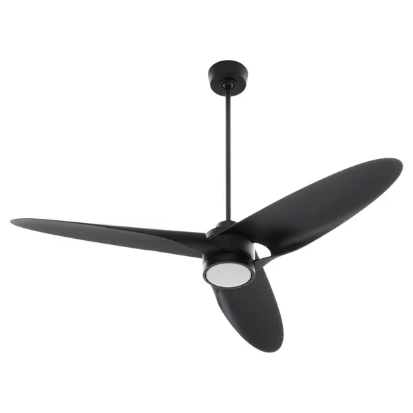 The Xega 60" three-blade fan comes equipped with Smart by Bond technology, allowing you to control the settings from any smart device. A trio of dramatically rounded blades curl around a cylindrical motor, creating an artistic approach to providing comfort for your guests. Relax under a black or aged brass Xega ceiling fan while enjoying the elevated design. Collection: Xega Finish: Black Height: 14.90" Weight: 22.00 lb Wire: 80" Bulbs Included Number of Bulbs: 1 Maximum Wattage: 20.00 W Bulb Type: Array Bulb Base: Array Light Source: LED CRI: 90 Voltage: 120.00 V RPM: 124 Airflow: 6354 CFM Airflow Efficiency: 204 CFM/W Blade Pitch: 16.8° Blade Span: 60" Blade Finish: Matte Black/Matte Black Blade Quantity: 3 Light Kit: Included Downrod: 6" Country of Origin: China Safety Listing: UL, ETL Safety Rating: Damp LED Manufacturer Warranty: Limited Lifetime - alternate view
