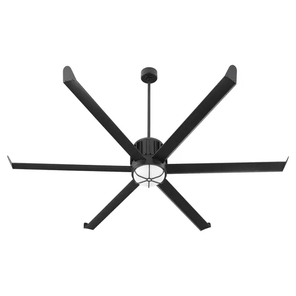 The eye-catching Enorme fan is noted for its massive span of 78 or 100 inches supported by a 3/4" diameter downrod - perfect for adding comfort to your outdoor space. The scale of the Enorme is punctuated by sleek style and detail found in six slim blades with upturned ends. Upgrade your Enorme fan with a companion 40-watt LED caged light kit with 5 CCT settings of 2700/3000/4000/5000/6000k (sold separately). A wet rating grants the Enorme the capability of enduring the elements while adding lasting comfort. Collection: Enorme Finish: Black Height: 21.94" Weight: 43.25 lb Wire: 80" Bulb Type: LED Voltage: 120.00 V RPM: 125 Airflow: 14400 CFM Airflow Efficiency: 363 CFM/W Blade Pitch: 11.5° Blade Span: 78" Blade Finish: Matte Black/Matte Black Blade Quantity: 6 Downrod: 10" Country of Origin: China Safety Listing: UL, ETL Safety Rating: Wet - alternate view