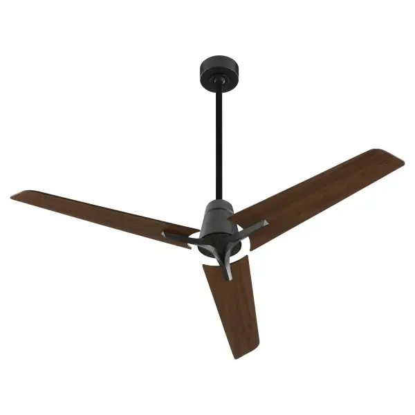 The Halcyon ceiling fans have a streamlined aesthetic characterized by three elongated wooden blades. The central motor housing and mounting hardware add a modern and industrial feel. A signature gap between the tilted blades and motor housing supplies the design with visual movement while maintaining the cohesive look of the fixture. Choose from satin nickel, black, or aged brass hardware finish options. Collection: Halcyon Finish: Black Notes: Wall Control Features Removeable Remote Control Width: 56.00" Weight: 9.90 lb Canopy: 5.5" dia. X 2.25" h. CRI: 80 Voltage: 120.00 V RPM: 186 Airflow: 3475 CFM Blade Pitch: 14° Blade Span: 56" Blade Finish: Black Blade Quantity: 3 Speeds: 6 Country of Origin: China Safety Rating: Dry Manufacturer Warranty: Limited Lifetime Warranty