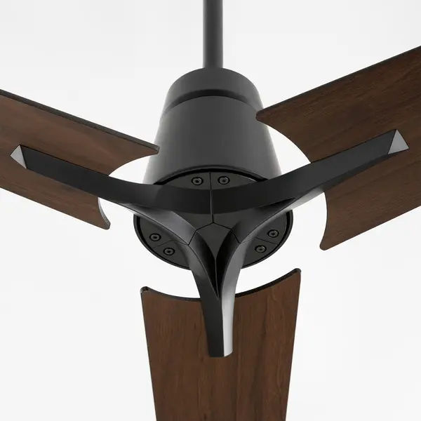The Halcyon ceiling fans have a streamlined aesthetic characterized by three elongated wooden blades. The central motor housing and mounting hardware add a modern and industrial feel. A signature gap between the tilted blades and motor housing supplies the design with visual movement while maintaining the cohesive look of the fixture. Choose from satin nickel, black, or aged brass hardware finish options. Collection: Halcyon Finish: Black Notes: Wall Control Features Removeable Remote Control Width: 56.00" Weight: 9.90 lb Canopy: 5.5" dia. X 2.25" h. CRI: 80 Voltage: 120.00 V RPM: 186 Airflow: 3475 CFM Blade Pitch: 14° Blade Span: 56" Blade Finish: Black Blade Quantity: 3 Speeds: 6 Country of Origin: China Safety Rating: Dry Manufacturer Warranty: Limited Lifetime Warranty - alternate view