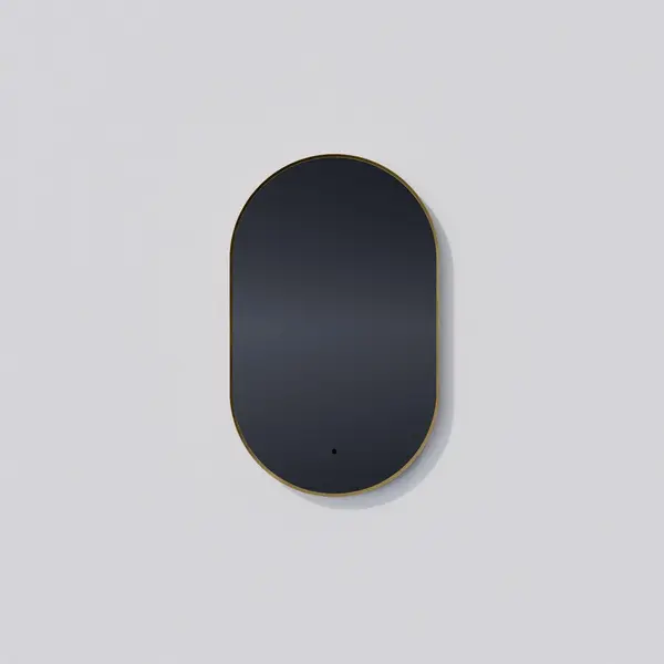 The Argo LED Mirror combines sleek modern design with intelligent features. Its matte black pill-shaped frame houses ambient backlighting controlled by IR sensor, adjustable color temperature (3000K-6000K), and an integrated defogger for fog-free mornings. - alternate view