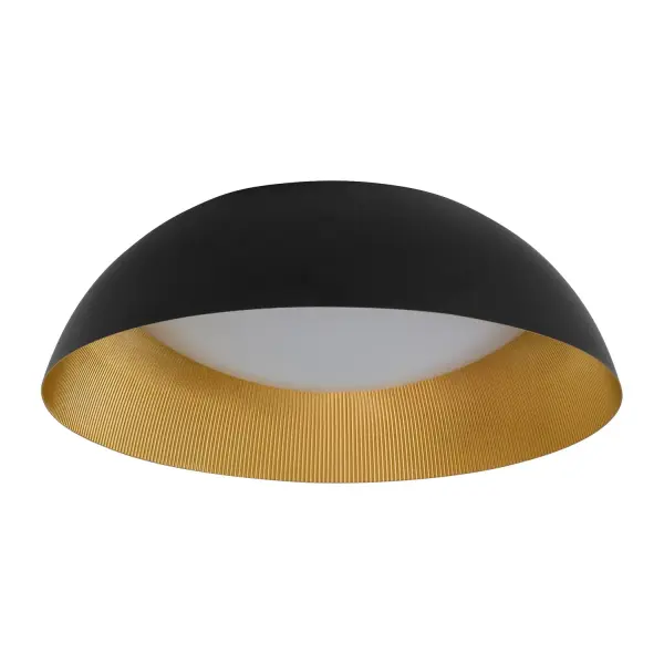 Lucci embodies simplicity with a twist. It features a white diffuser paired with your choice of either a white or black shade and a corrugated industrial brass inner lining for a bold, unexpected contrast. While inspired by mid-century aesthetics, Lucci is tailored to meet contemporary needs, making it a perfect choice for modern and casual spaces. Collection: Lucci Finish: Black|Industrial Brass Glass: White Width: 18.00" Height: 5.75" Length: 25.00" Weight: 6.75 lb Number of Bulbs: 1 Maximum Wattage: 18.00 W Bulb Type: LED Bulb Base: Array Light Source: LED Light Output: 1260.00 lm Color Temperature: 3000 K CRI: 90 Material: Acrylic|Aluminum Country of Origin: China Safety Rating: Damp LED