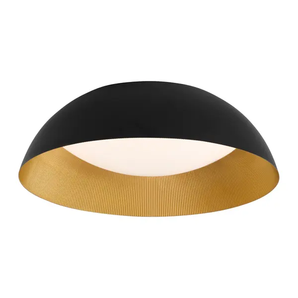 Lucci embodies simplicity with a twist. It features a white diffuser paired with your choice of either a white or black shade and a corrugated industrial brass inner lining for a bold, unexpected contrast. While inspired by mid-century aesthetics, Lucci is tailored to meet contemporary needs, making it a perfect choice for modern and casual spaces. Collection: Lucci Finish: Black|Industrial Brass Glass: White Width: 18.00" Height: 5.75" Length: 25.00" Weight: 6.75 lb Number of Bulbs: 1 Maximum Wattage: 18.00 W Bulb Type: LED Bulb Base: Array Light Source: LED Light Output: 1260.00 lm Color Temperature: 3000 K CRI: 90 Material: Acrylic|Aluminum Country of Origin: China Safety Rating: Damp LED - alternate view