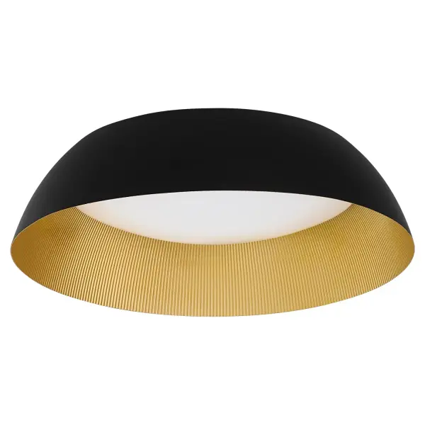 Lucci embodies simplicity with a twist. It features a white diffuser paired with your choice of either a white or black shade and a corrugated industrial brass inner lining for a bold, unexpected contrast. While inspired by mid-century aesthetics, Lucci is tailored to meet contemporary needs, making it a perfect choice for modern and casual spaces. Collection: Lucci Finish: Black|Industrial Brass Glass: White Width: 25.00" Height: 7.00" Length: 6.88" Weight: 13.00 lb Number of Bulbs: 1 Maximum Wattage: 36.00 W Bulb Type: LED Bulb Base: Array Light Source: LED Light Output: 2940.00 lm Color Temperature: 3000 K CRI: 90 Material: Acrylic|Aluminum Country of Origin: China Safety Rating: Damp LED