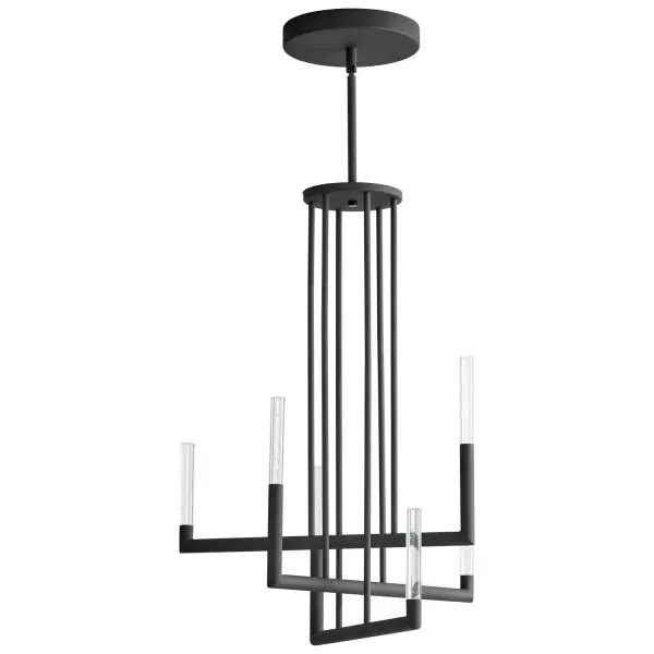This 6-light LED chandelier delivers impressive 2560 lumens with energy-efficient 5.3W bulbs in a sleek black finish. The integrated LED technology with 90 CRI ensures excellent color rendering while the damp rating expands placement options.