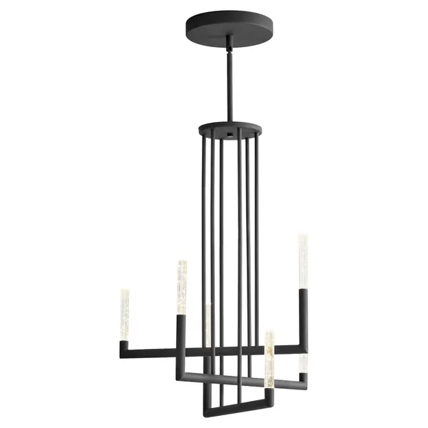 This 6-light LED chandelier delivers impressive 2560 lumens with energy-efficient 5.3W bulbs in a sleek black finish. The integrated LED technology with 90 CRI ensures excellent color rendering while the damp rating expands placement options. - alternate view