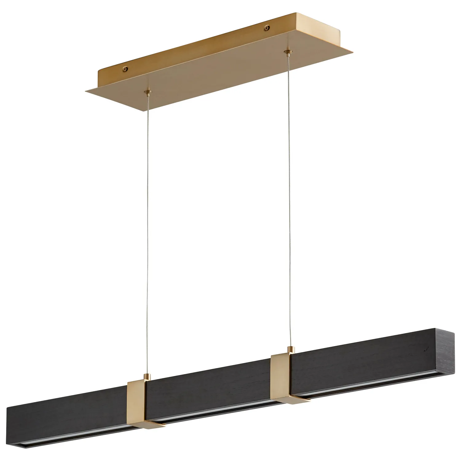 Decca LED Linear Pendant in Aged Brass and Black Oak