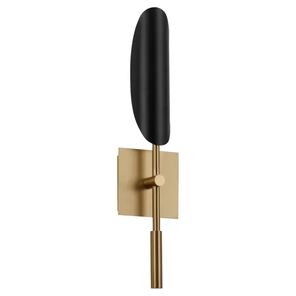 The unique design of the Pivot series catapults these fixtures into a realm of design noteworthy for abstract shapes and clean lines. The U-shaped shades, akin to the shape of a boat, provide the perfect surface for soft reflection of CCT adjustable LED arrays, creating a memorable ambiance. Two-toned finished and elongated edges form gentle waves in silhouettes. Choose from a selection of flush mount, wall mount, or hanging lighting, and add the whimsical Pivot series to your next project. Collection: Pivot Finish: Black|Aged Brass Width: 6.00" Height: 24.25" Weight: 3.60 lb Extension from Wall: 3.50" Bulbs Included Number of Bulbs: 1 Maximum Wattage: 7.50 W Bulb Type: LED Bulb Base: Array Light Source: LED CRI: 90 Voltage: 120.00 V Country of Origin: China Safety Listing: UL, ETL Safety Rating: Damp LED