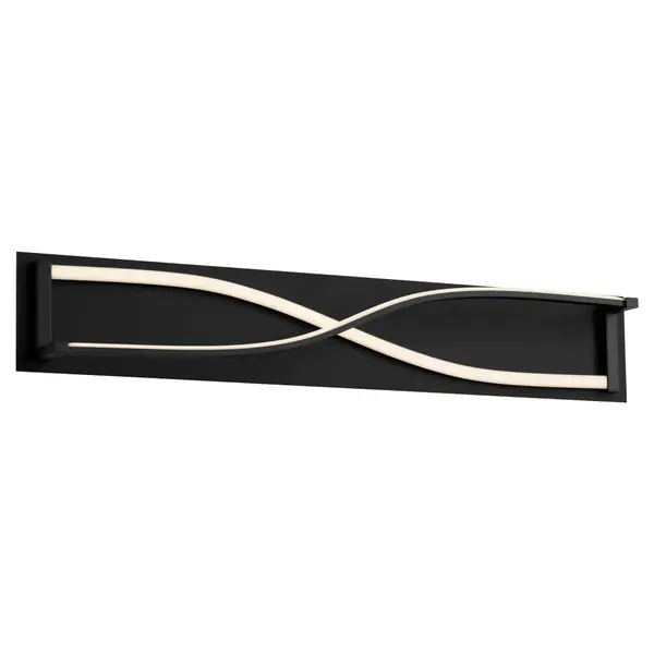 The Hyperion LED vanity brings contemporary sophistication to bathroom lighting with its distinctive crossed light strip design. Field-selectable color temperature and high CRI make it ideal for grooming tasks. - alternate view