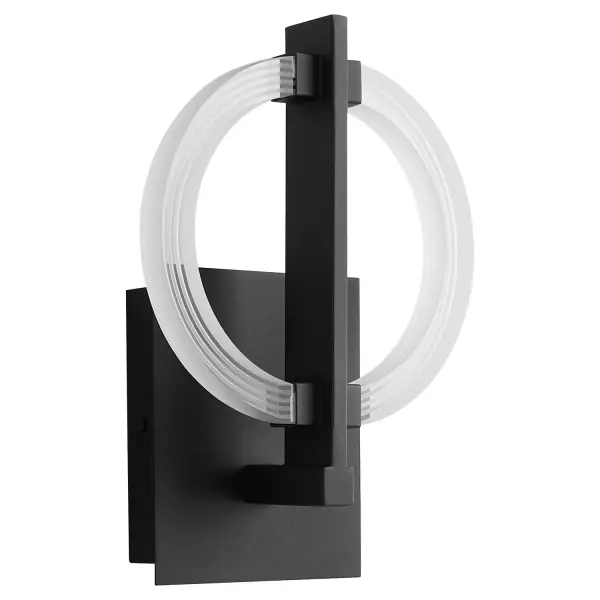 The Arena LED Wall Sconce delivers contemporary style with integrated LED technology. Its compact 8-inch width and black finish make it ideal for modern spaces requiring efficient, damp-rated lighting.