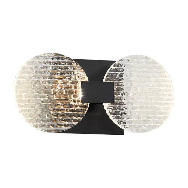 The Axiom LED Wall Sconce combines modern geometric styling with energy-efficient LED technology. Its textured ice acrylic diffuser and sleek black finish create a sophisticated look ideal for contemporary bathrooms and hallways. - alternate view