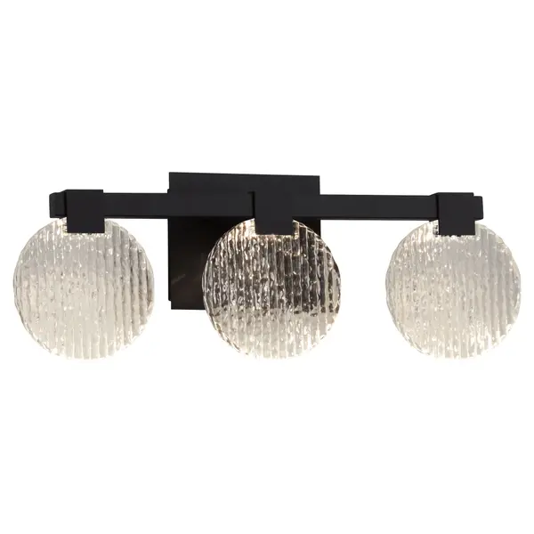 The Axiom LED vanity combines modern aesthetics with energy-efficient lighting. Its textured ice acrylic diffusers and sleek black finish create a sophisticated look perfect for contemporary bathrooms. - alternate view