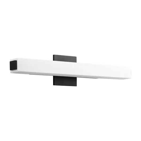 The Adelphi LED vanity light combines contemporary black styling with integrated LED technology for efficient, high-quality bathroom illumination. Its compact 24-inch width and matte white diffuser deliver even, shadow-free lighting.