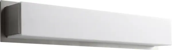 The Fuse LED Vanity delivers bright, even illumination with integrated LED technology in a contemporary satin nickel finish. Its 26-inch width makes it ideal for standard bathroom vanities, while the matte white acrylic diffuser provides soft, shadow-free lighting perfect for grooming tasks.
