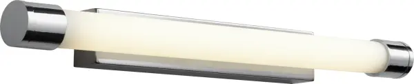 The Zenith II delivers bright, even illumination with integrated LED technology in a streamlined polished chrome design. Its low-profile form and matte white diffuser provide excellent task lighting for grooming.
