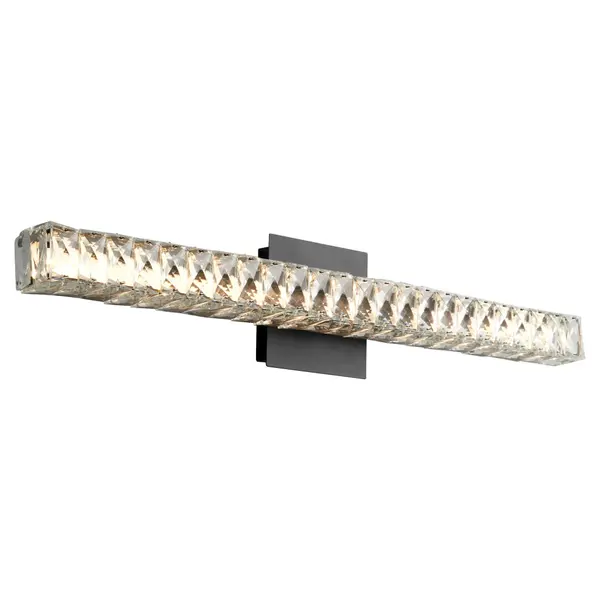 The Élan LED vanity light delivers modern sophistication with integrated LED technology and exceptional 90 CRI for accurate color rendering. Its 30-inch width makes it ideal for standard bathroom vanities, while the damp rating ensures reliable performance in humid environments. - alternate view