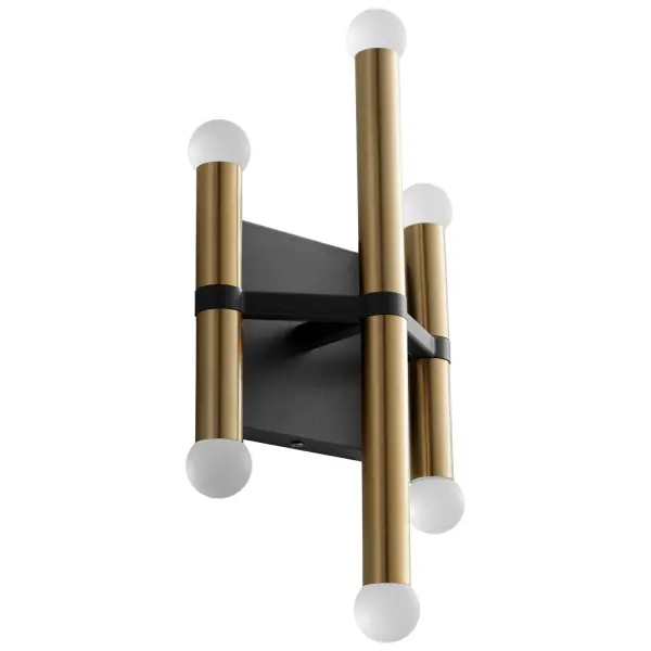 Collection: Nero Finish: Black|Aged Brass Glass: Frosted White Width: 7.25" Height: 14.13" Weight: 4.00 lb Extension from Wall: 4.00" Bulbs Included Number of Bulbs: 6 Maximum Wattage: 2.10 W Bulb Type: LED Bulb Base: Array Light Source: LED Light Output: 1260.00 lm Color Temperature: 3000 K CRI: 90 Voltage: 120.00 V Material: Steel, Acrylic Country of Origin: China Safety Listing: UL, ETL Safety Rating: Damp LED Manufacturer Warranty: 1 purchase , 5 yrs LED eclictrical componets