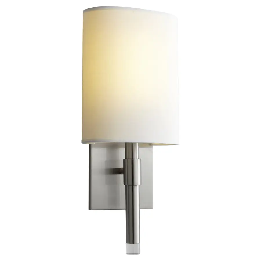 BEACON LED Wall Sconce in Satin Nickel with White Linen Shade - Image 2