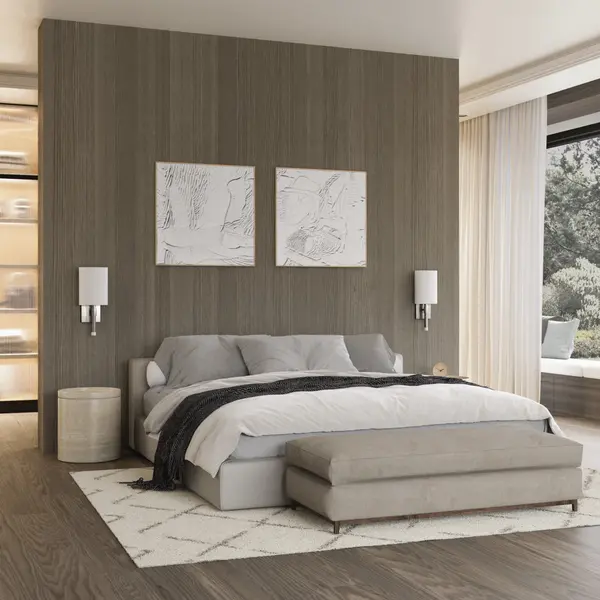 BEACON LED Wall Sconce in Satin Nickel with White Linen Shade - Image 5