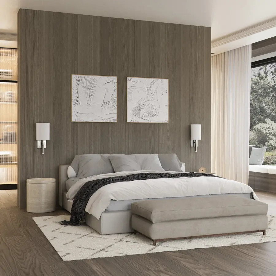BEACON LED Wall Sconce in Satin Nickel with White Linen Shade - Image 5