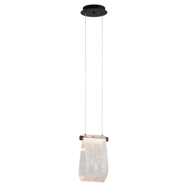 Drawing inspiration from Frank Lloyd Wright's Fallingwater, Veer showcases cascading textured water glass that mimics the beauty of multi-level waterfalls. The glass evokes the illusion of cascading sheets flowing back into themselves. Ideal for decorative accents and versatile enough for primary or secondary lighting, Veer adds a touch of modern elegance to any space. Collection: Veer Finish: Black Glass: Clear Width: 7.50" Height: 11.50" Length: 7.50" Weight: 7.50 lb Number of Bulbs: 1 Maximum Wattage: 7.00 W Bulb Type: LED Bulb Base: Array Light Source: LED Light Output: 490.00 lm Color Temperature: 3000 K CRI: 90 Material: Textured Glass Country of Origin: China Safety Rating: Damp LED - alternate view