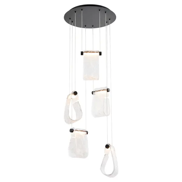 The Veer LED Pendant brings Frank Lloyd Wright-inspired elegance with its cascading textured water glass that mimics multi-level waterfalls. The integrated LED system delivers bright, efficient lighting while the sculptural glass creates visual drama. - alternate view