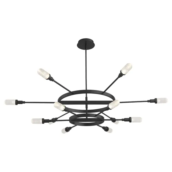 The Sperano makes a dramatic impact with its 60-inch span and 12-arm radial design. Selectable color temperature (3000K/3500K/4000K) adapts to any space, while frosted diffusers provide even illumination. Best suited for large spaces with high ceilings. - alternate view
