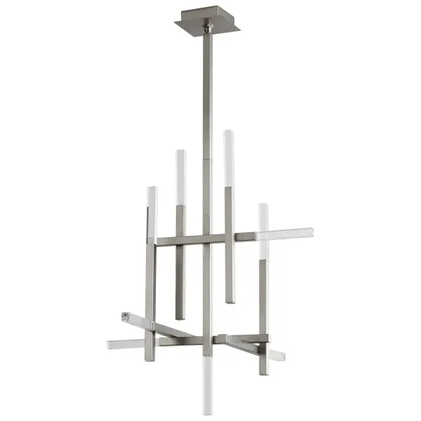The Atlantis LED chandelier combines contemporary design with integrated LED technology, delivering 947 lumens of warm 3000K light through nine energy-efficient modules. Its satin nickel finish and acrylic elements create a sleek, modern aesthetic.