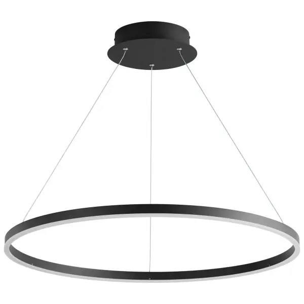The Circulo LED Pendant delivers contemporary minimalism with its slim 31.5-inch profile and integrated LED technology. The black aluminum frame paired with matte white acrylic diffuser creates clean, even illumination perfect for modern workspaces and dining areas.