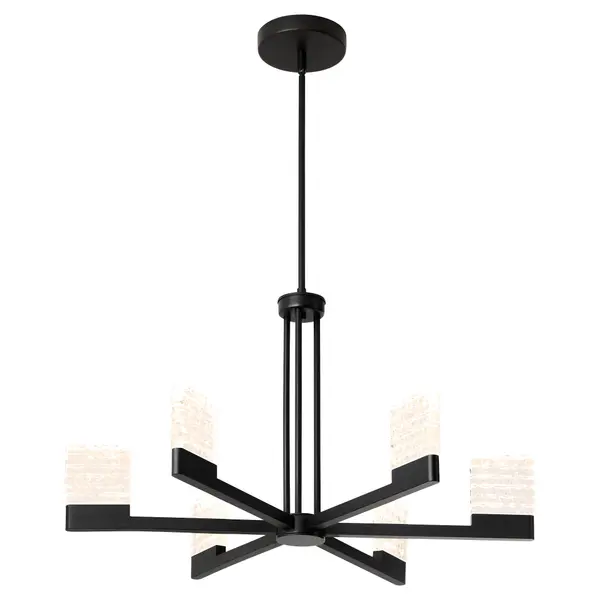 The Gamma LED Chandelier brings modernist design principles to life with its stacked textured glass diffuser and clean black frame. Integrated LED technology delivers warm, high-CRI light while the geometric composition adds architectural interest. - alternate view