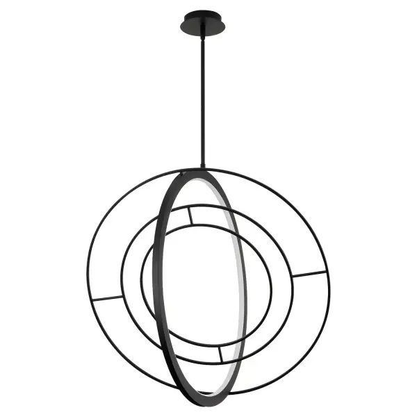 A striking modern interpretation of the classical armillary sphere, featuring movable rings and integrated LED lighting. The 29-inch spherical design creates dramatic visual impact in black finish with frosted diffuser.