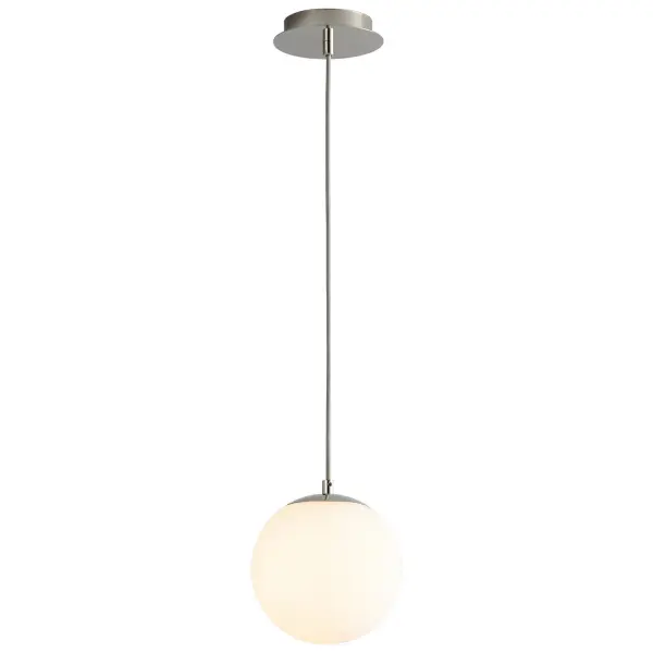 Collection: Luna Finish: Polished Nickel Glass: Satin Opal Width: 8.00" Height: 9.50" Weight: 5.09 lb Bulbs Included Number of Bulbs: 1 Maximum Wattage: 5.10 W Bulb Type: LED Bulb Base: Array Light Source: LED Light Output: 368.00 lm Color Temperature: 3000 K CRI: 90 Voltage: 120.00 V Material: Steel and Glass Country of Origin: China Safety Listing: UL, ETL Safety Rating: Damp LED Manufacturer Warranty: 1 year from date of purchase , 5 years LED