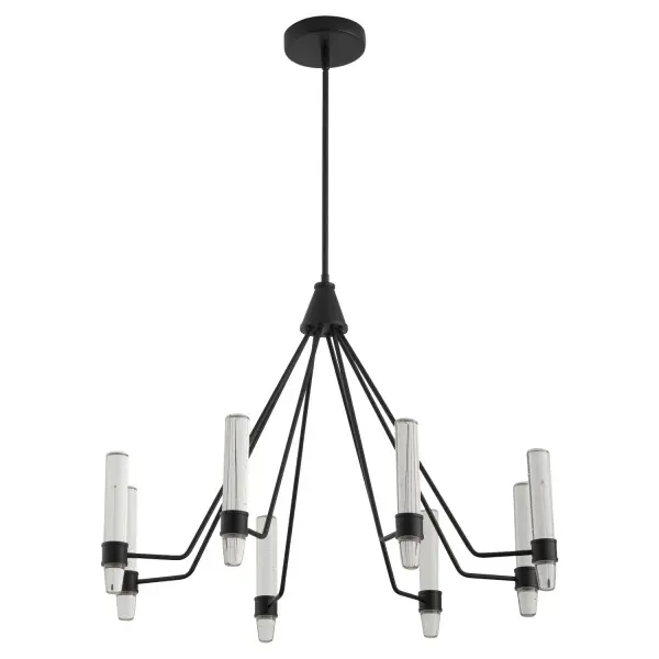 The Ethos chandelier delivers contemporary sophistication with its tiered six-arm design and acrylic bubble diffusers. The integrated LED system offers selectable color temperatures, making it adaptable to any space's lighting needs.