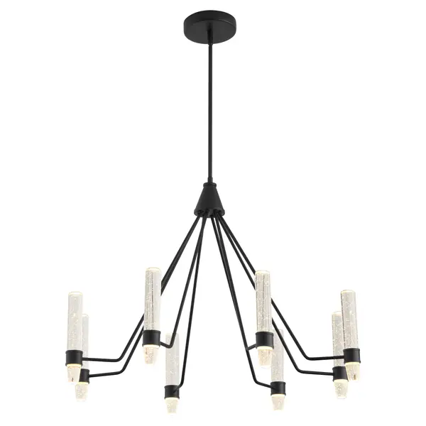 The Ethos chandelier delivers contemporary sophistication with its tiered six-arm design and acrylic bubble diffusers. The integrated LED system offers selectable color temperatures, making it adaptable to any space's lighting needs. - alternate view