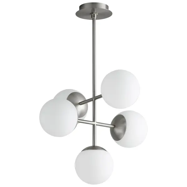 Collection: Nebula Finish: Satin Nickel Glass: Satin Opal Width: 19.38" Height: 16.75" Weight: 11.50 lb Bulbs Included Number of Bulbs: 5 Maximum Wattage: 6.00 W Bulb Type: LED Bulb Base: Array Light Source: LED Color Temperature: 3000 K CRI: 90 Voltage: 120.00 V Material: Steel, Glass Country of Origin: China Safety Listing: UL, ETL Safety Rating: Damp LED Manufacturer Warranty: 1 year from date of purchase , 5 years LED