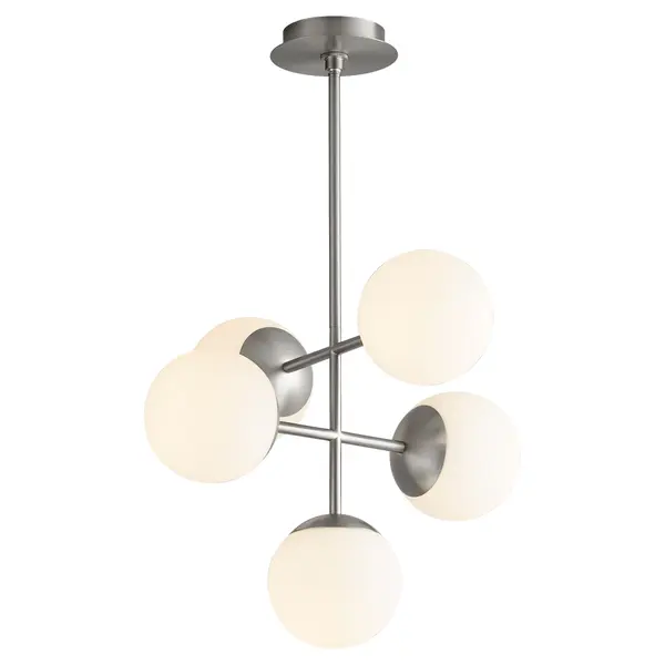 Collection: Nebula Finish: Satin Nickel Glass: Satin Opal Width: 19.38" Height: 16.75" Weight: 11.50 lb Bulbs Included Number of Bulbs: 5 Maximum Wattage: 6.00 W Bulb Type: LED Bulb Base: Array Light Source: LED Color Temperature: 3000 K CRI: 90 Voltage: 120.00 V Material: Steel, Glass Country of Origin: China Safety Listing: UL, ETL Safety Rating: Damp LED Manufacturer Warranty: 1 year from date of purchase , 5 years LED - alternate view