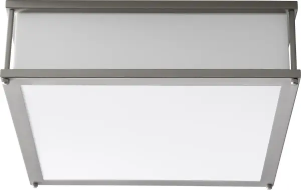 Collection: Modulo Finish: Satin Nickel Glass: Matte White Width: 16.00" Height: 4.75" Length: 16.00" Weight: 8.18 lb Bulbs Included Number of Bulbs: 2 Maximum Wattage: 10.10 W Bulb Type: LED Bulb Base: Array Light Source: LED Light Output: 2436.00 lm Color Temperature: 3000 K CRI: 90 Voltage: 120.00 V Material: Steel and Acrylic Country of Origin: China Safety Listing: UL, ETL Safety Rating: Damp LED Manufacturer Warranty: 1 year from date of purchase , 5 years LED