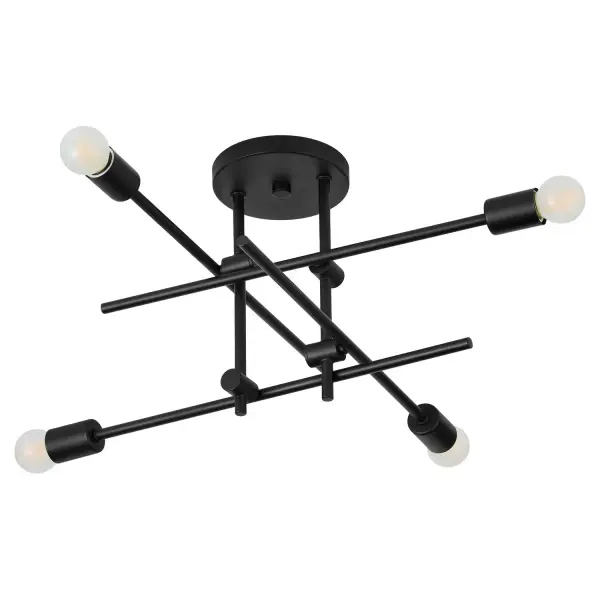 Collection: Mika Finish: Black Width: 20.00" Height: 11.00" Length: 23.50" Weight: 4.00 lb Number of Bulbs: 4 Maximum Wattage: 60.00 W Bulb Base: Medium Material: Steel Country of Origin: China Safety Rating: Damp