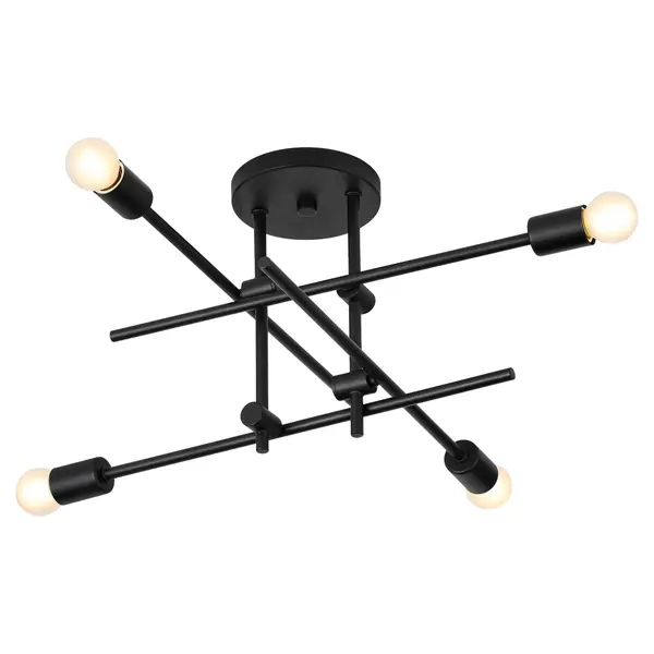 Collection: Mika Finish: Black Width: 20.00" Height: 11.00" Length: 23.50" Weight: 4.00 lb Number of Bulbs: 4 Maximum Wattage: 60.00 W Bulb Base: Medium Material: Steel Country of Origin: China Safety Rating: Damp - alternate view