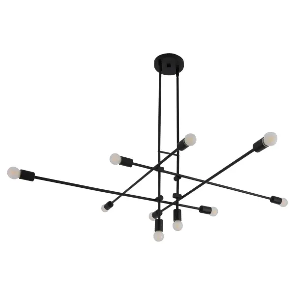 Collection: Mika Finish: Black Width: 49.25" Height: 15.25" Length: 53.25" Weight: 11.00 lb Number of Bulbs: 10 Maximum Wattage: 60.00 W Bulb Base: Medium Material: Steel Country of Origin: China Safety Rating: Damp