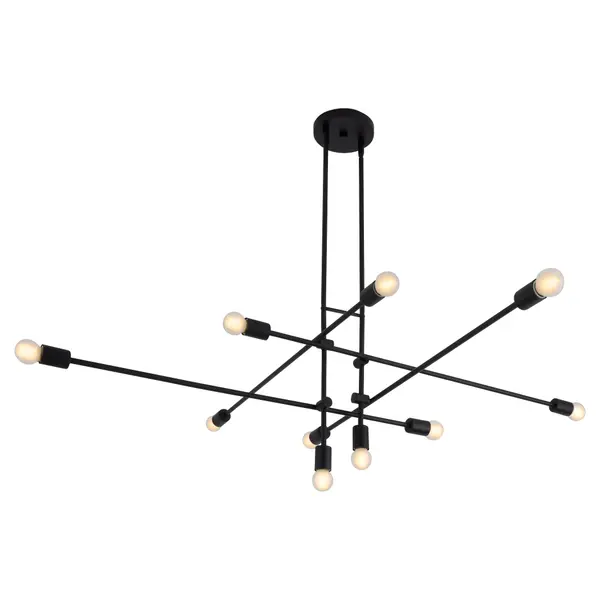 Collection: Mika Finish: Black Width: 49.25" Height: 15.25" Length: 53.25" Weight: 11.00 lb Number of Bulbs: 10 Maximum Wattage: 60.00 W Bulb Base: Medium Material: Steel Country of Origin: China Safety Rating: Damp - alternate view