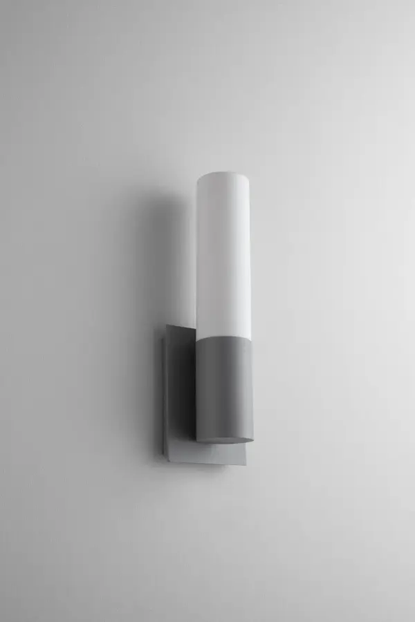 Collection: Magneta Finish: Grey Glass: Satin Opal Width: 4.75" Height: 14.50" Weight: 3.41 lb Extension from Wall: 3.50" Bulbs Included Number of Bulbs: 1 Maximum Wattage: 11.90 W Bulb Type: LED Bulb Base: Array Light Source: LED Light Output: 1418.00 lm Color Temperature: 3000 K CRI: 90 Voltage: 120.00 V Material: Aluminum & Glass Country of Origin: China Safety Listing: UL, ETL Safety Rating: Wet LED Manufacturer Warranty: 1 year from date of purchase , 5 years LED
