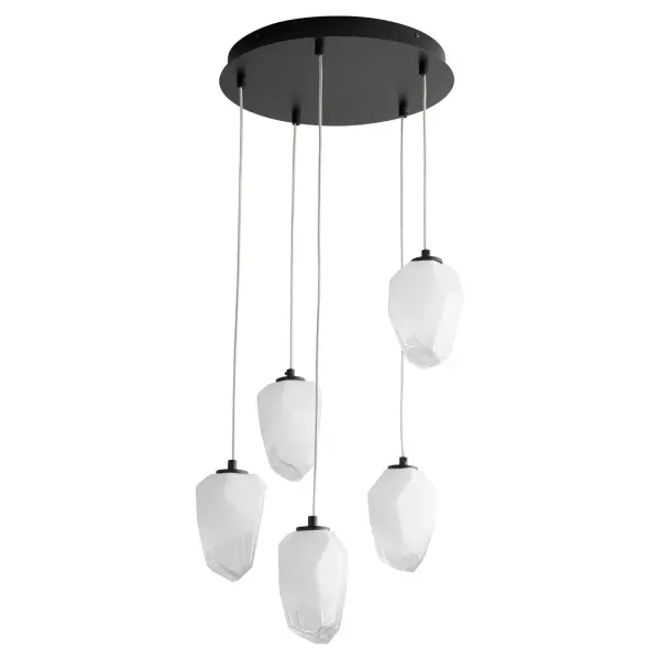 Collection: Vivo Finish: Black Glass: Clear and white faceted glass Notes: 3000 / 3500 / 4000k CCT Width: 15.25" Height: 6.75" Weight: 10.34 lb Canopy: 12.75" dia Bulbs Included Number of Bulbs: 5 Maximum Wattage: 8.00 W Bulb Type: LED Bulb Base: Array Light Source: LED Light Output: 2819.00 lm Color Temperature: 3000 K CRI: 90 Material: Aluminum|Steel|Glass Country of Origin: China Safety Listing: UL, ETL Safety Rating: Damp Connection: Hardwire LED Manufacturer Warranty: 5 Years